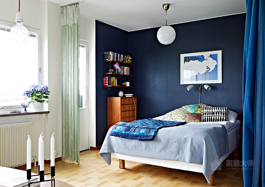 臥室藍色背景墻效果圖