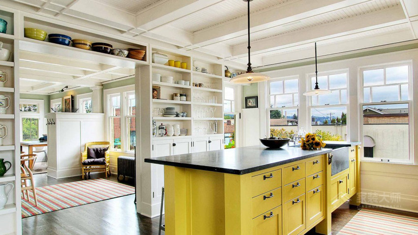 厨房黄色橱柜展示图