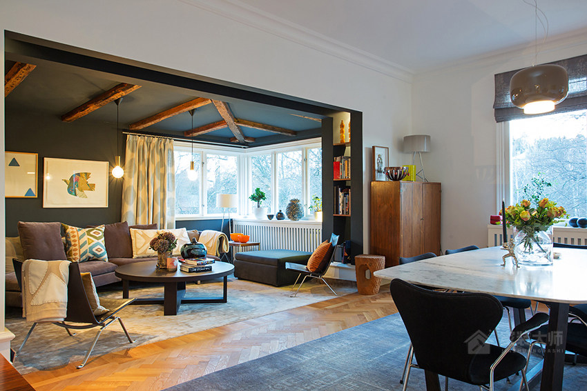 瑞典黑白現代風(fēng)百年公寓改造裝修效果圖