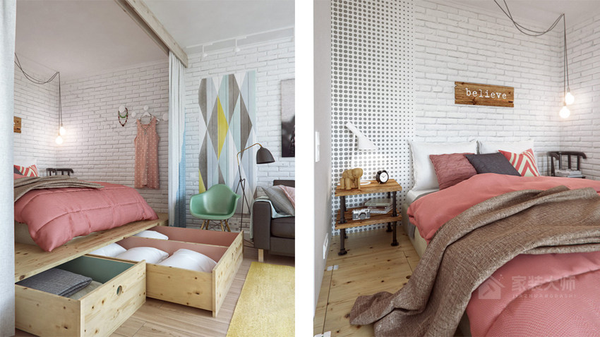 俄羅斯13 坪粉色收納小公寓裝修效果圖