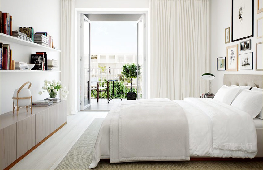 简约时尚卧室白色布艺窗帘图片