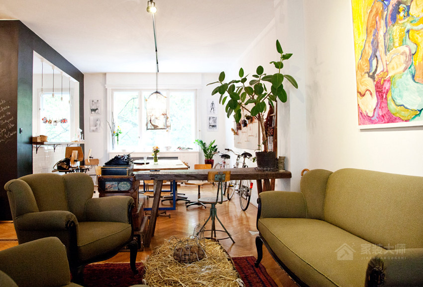 客厅现代布艺绿色沙发图片