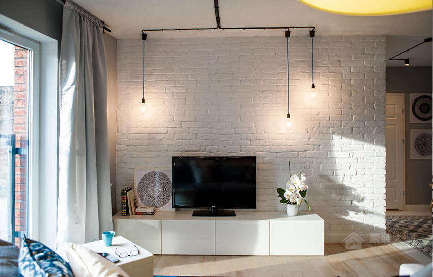 客厅白色砖电视墙效果图