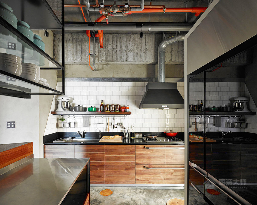 特色工业风厨房不锈钢橱柜台面效果图