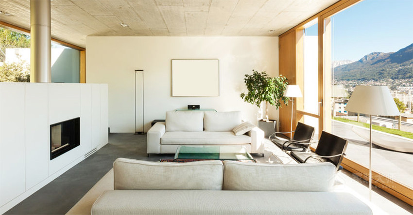 現代客廳布藝米色沙發效果圖