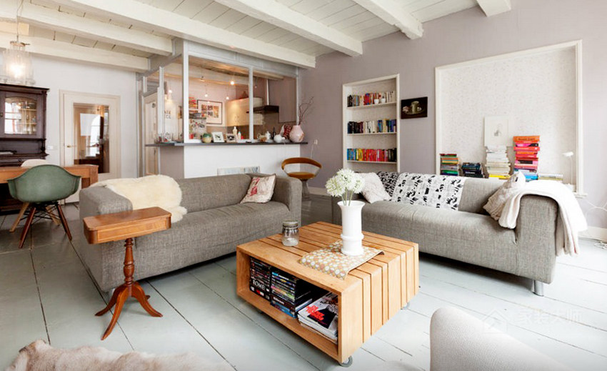 客厅现代灰色布艺沙发效果图