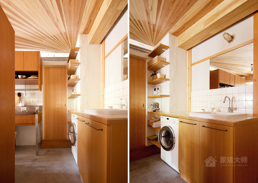 日式风卫生间原木色实木浴室柜图片