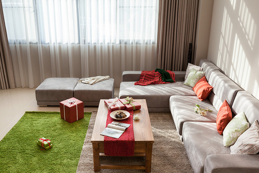清新北欧风客厅米色欧式布艺沙发图片