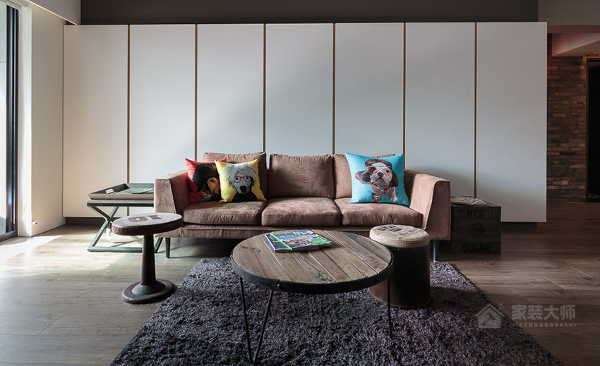 loft风格客厅现代棕色布艺沙发图片