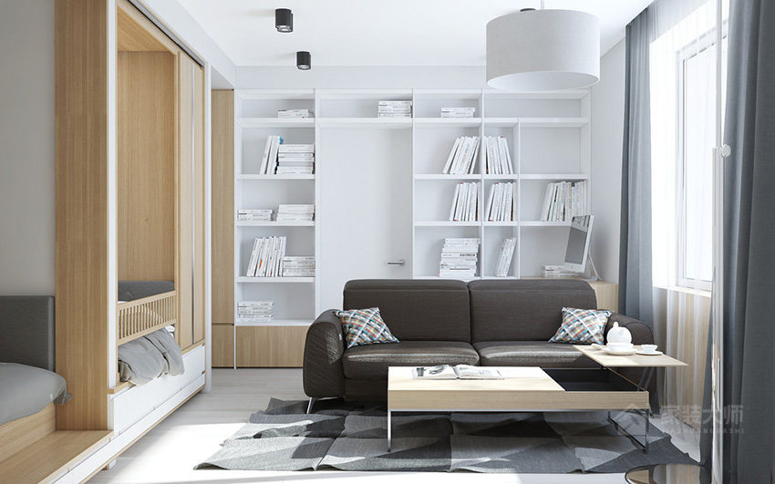 日式亲子公寓客厅黑色现代布艺沙发图片