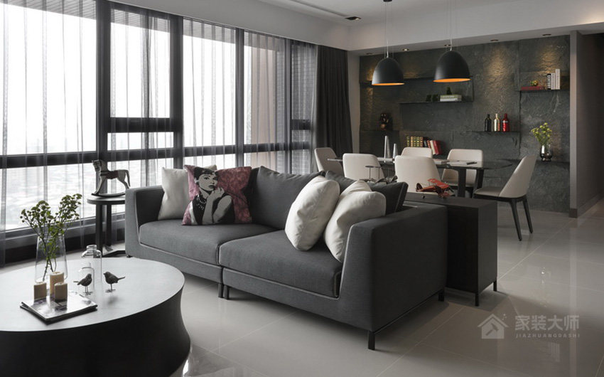 现代简约客厅灰色沙发效果图