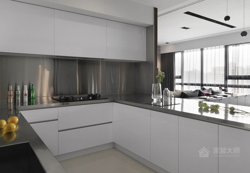 现代都市厨房白色不锈钢橱柜台面图片