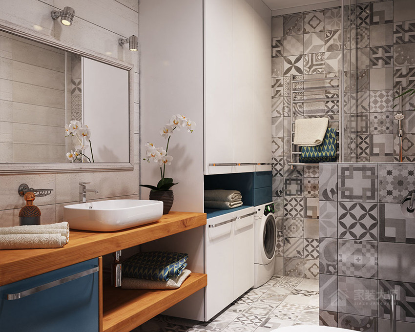 北欧风格公寓卫生间原木色浴室柜图片