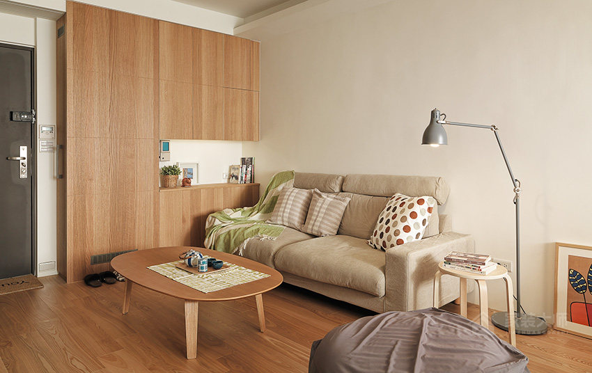 清新日式风客厅现代米色布艺沙发效果图