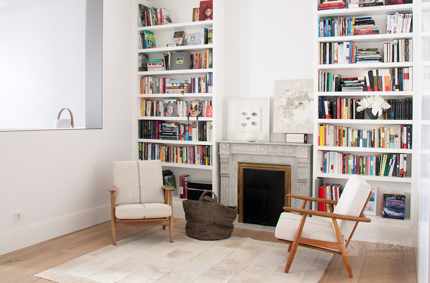 现代简约客厅白色实木书柜效果图