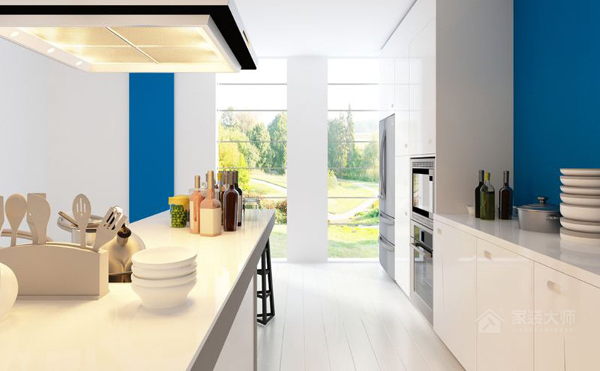 北欧风设计厨房白色橱柜门板效果图