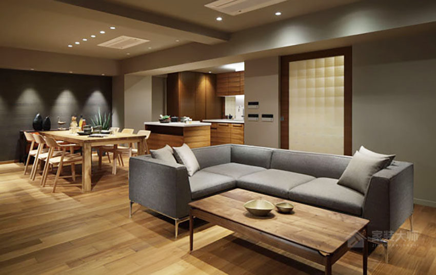 现代禅风客厅灰色布艺沙发效果图