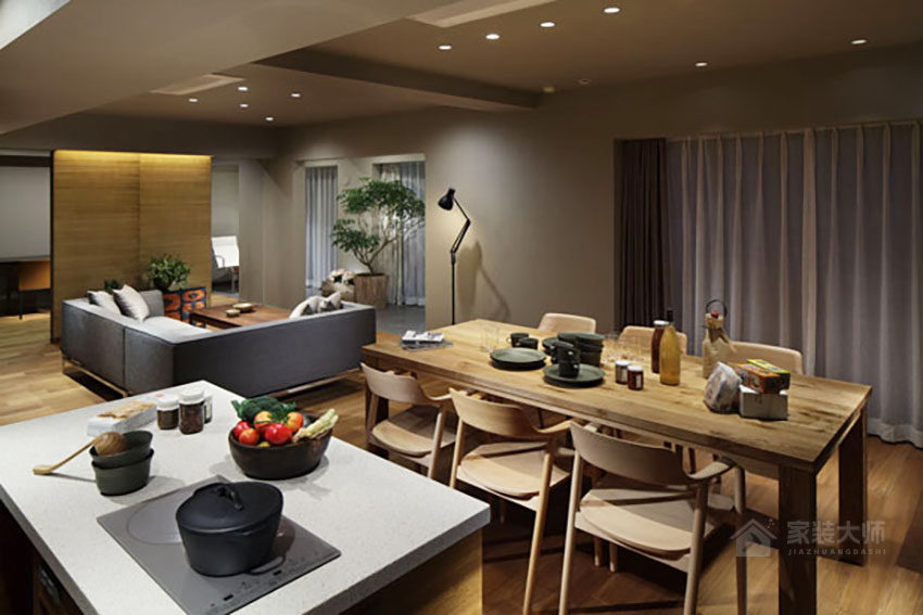 現代風公寓餐廳六人原木色長餐桌圖片