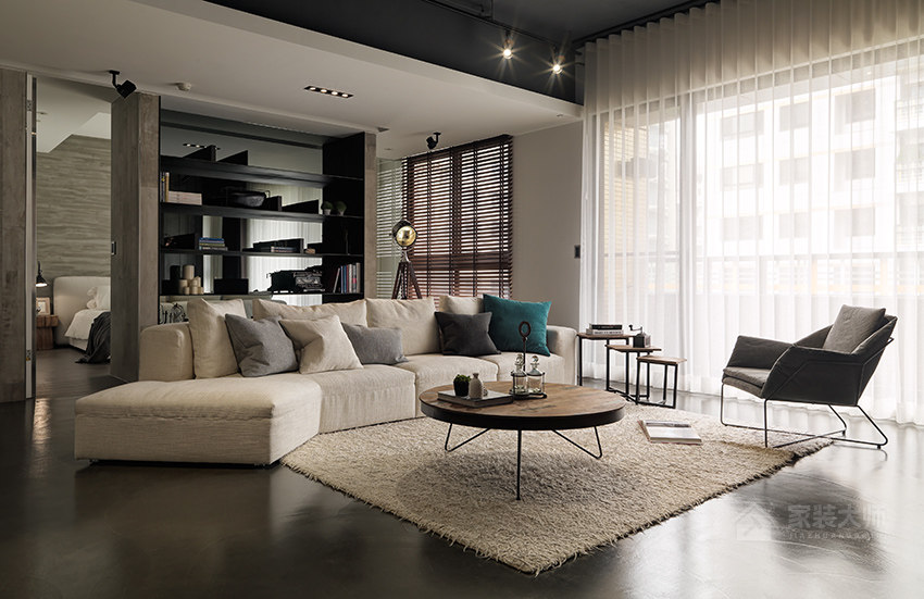 工业风客厅现代米色布艺沙发效果图