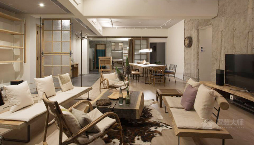 现代自然风客厅米色布艺沙发效果图