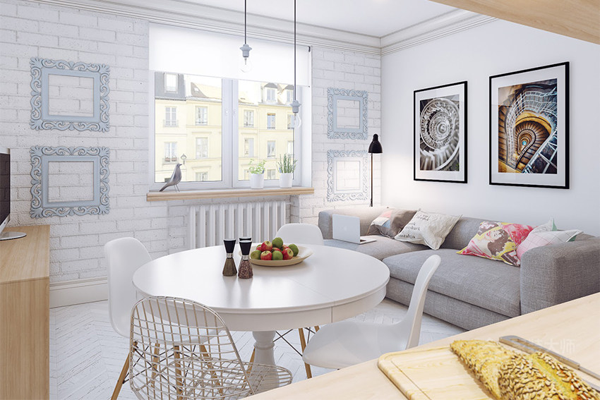 北歐風小公寓客廳現代灰色布藝沙發圖片