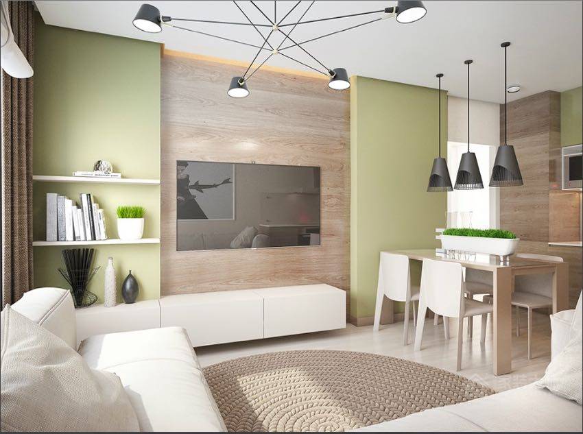清新现代风公寓客厅原木色电视墙图片