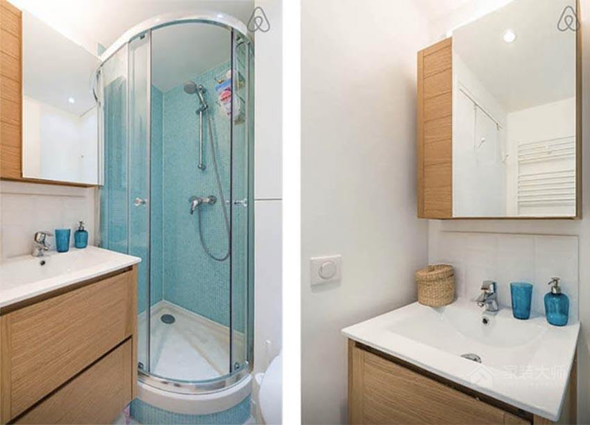 北欧风单身女孩公寓卫生间原木色浴室柜图片