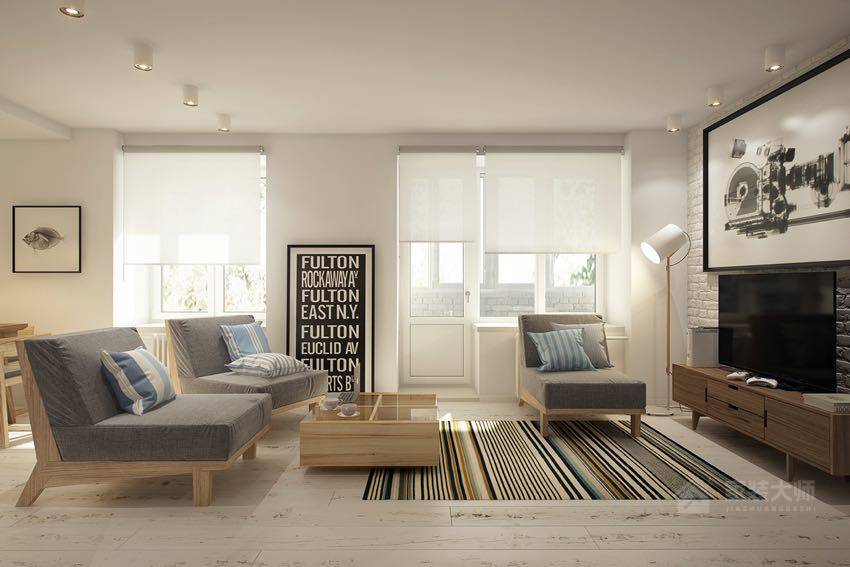北欧风单身公寓客厅灰色单人沙发椅图片
