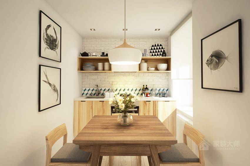 北欧风餐厅原木色家庭餐桌椅效果图
