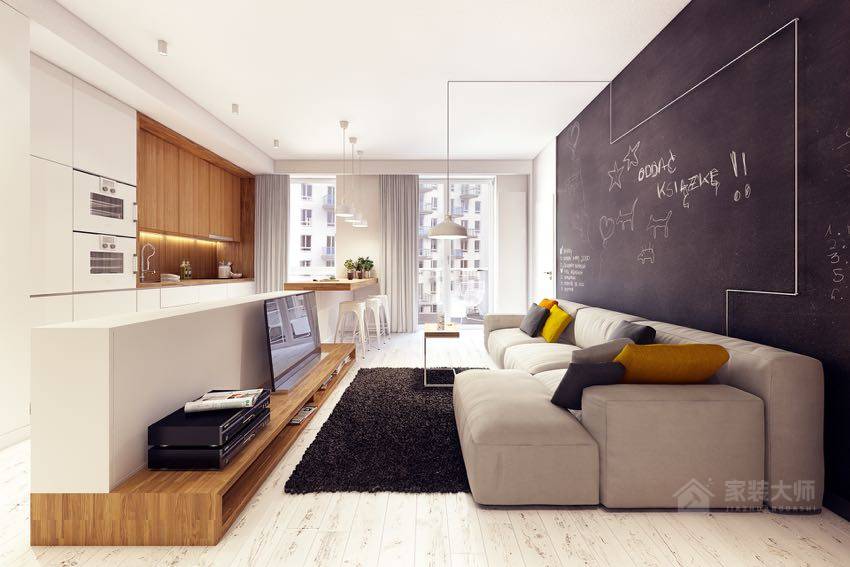 北欧风公寓客厅米色欧式布艺沙发效果图