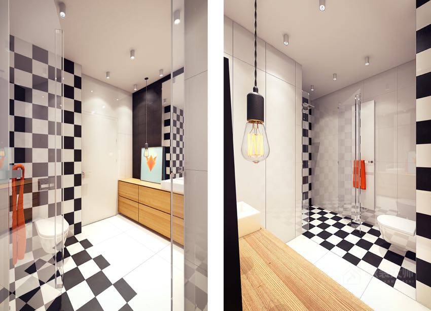 北欧风公寓卫生间原木色实木浴室柜图片