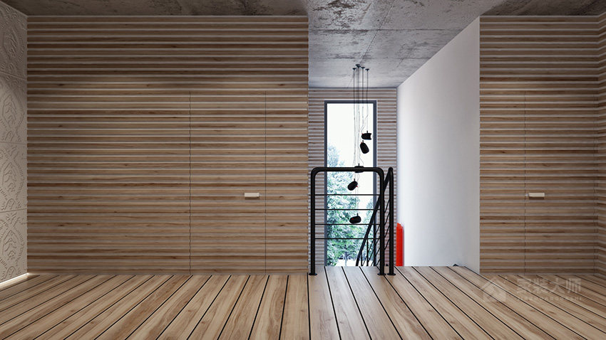 乌克兰木质微量工业感LOFT复层公寓装修效果图