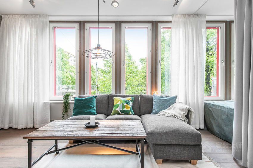 瑞典9 坪开放式轻工业复古公寓装修效果图