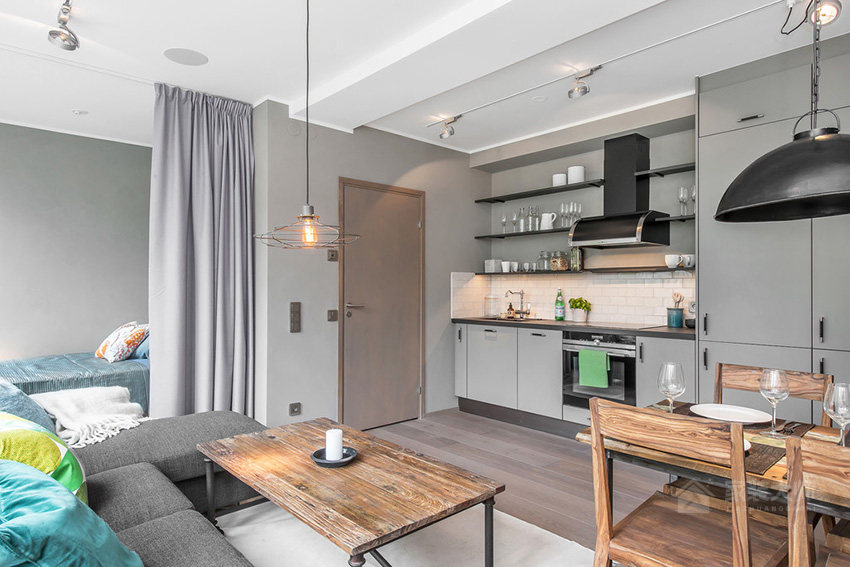 瑞典9 坪开放式轻工业复古公寓装修效果图