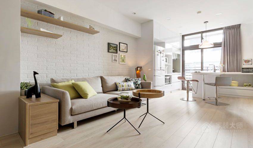 北欧风夹层住宅客厅米色现代布艺沙发图片