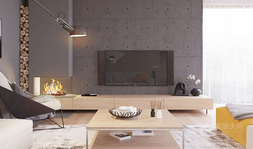现代公寓客厅灰色简约电视墙图片
