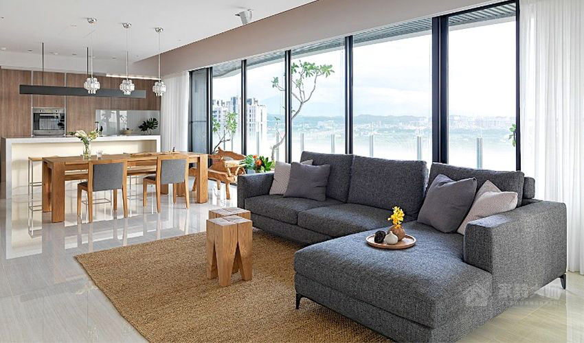 木质光感住宅客厅欧式灰色布艺沙发效果图