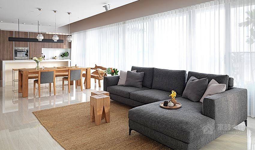 现代木质住宅客厅欧式布艺白色窗帘图片