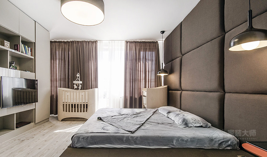 北歐風現代復層公寓臥室歐式雙人床展示圖
