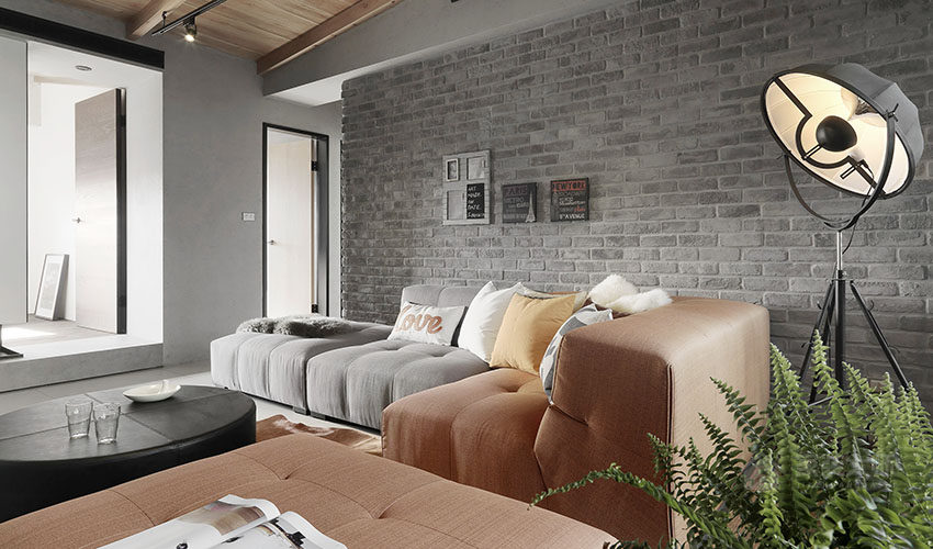 現代度假宅客廳灰色布藝沙發效果圖