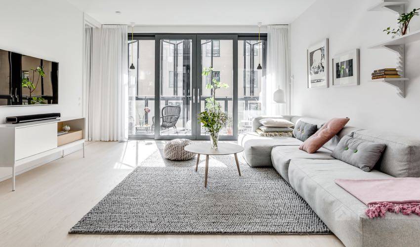 北歐風輕盈感公寓客廳灰色歐式布藝沙發圖片