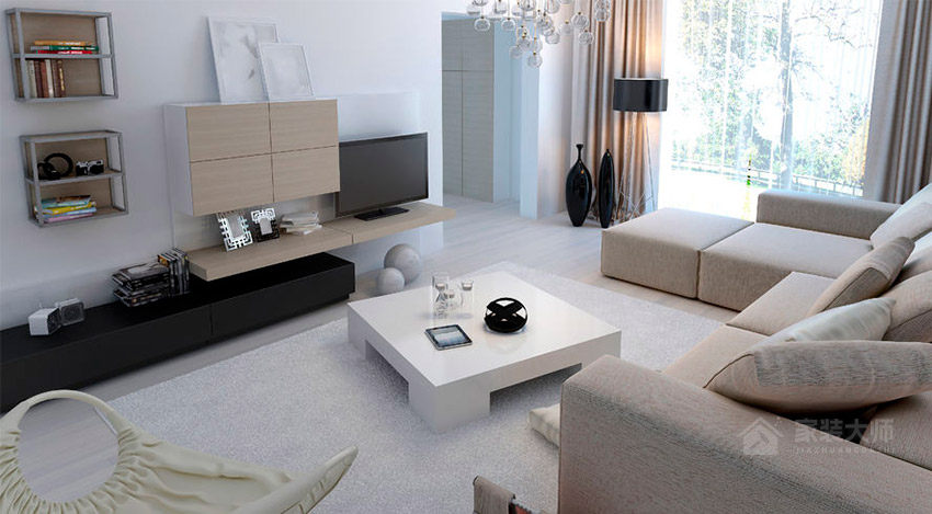 现代时尚客厅米色布艺沙发效果图