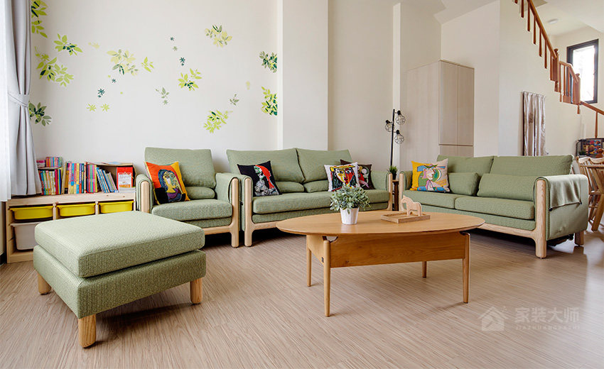 田园风客厅绿色现代布艺沙发效果图