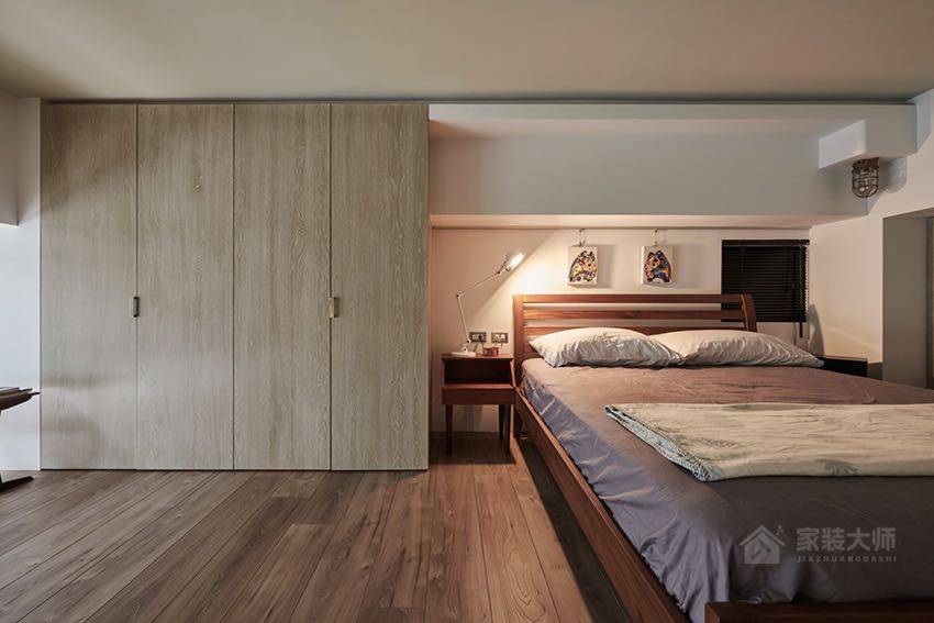 现代工业风卧室双人床展示图