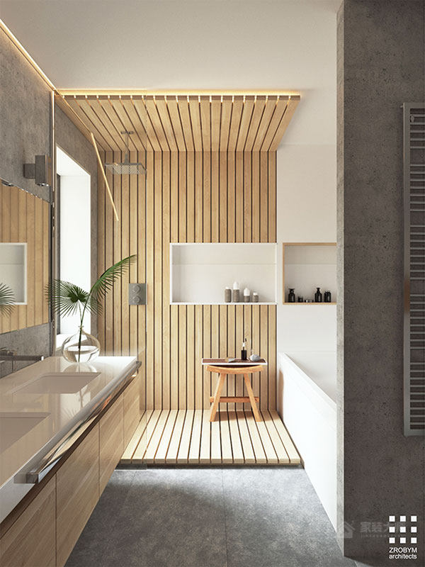 现代卫生间实木浴室柜效果图
