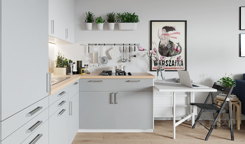 现代简约厨房灰色橱柜门板效果图