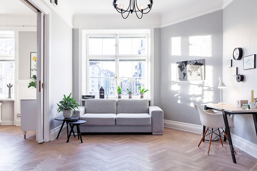 质感北欧风客厅灰色现代布艺沙发效果图