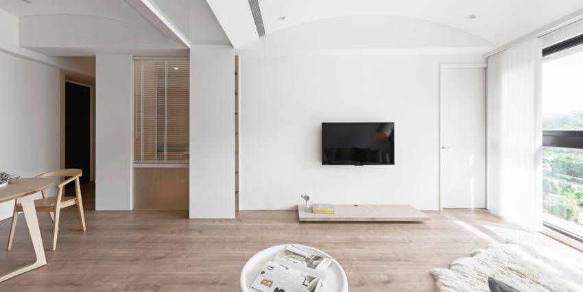 現代簡約客廳白色電視墻效果圖