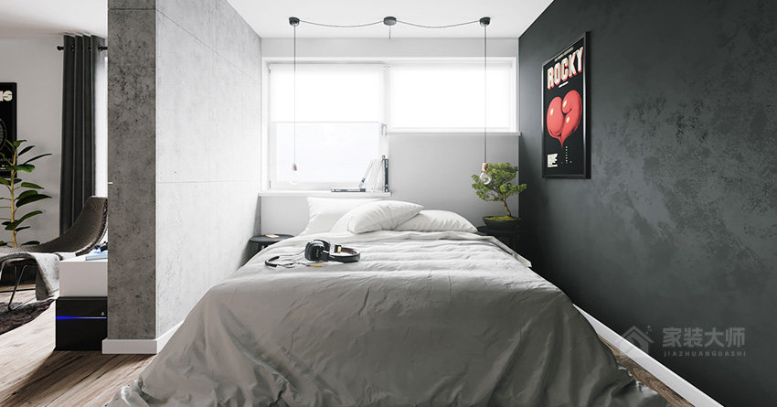 現代流行臥室灰色布藝床效果圖