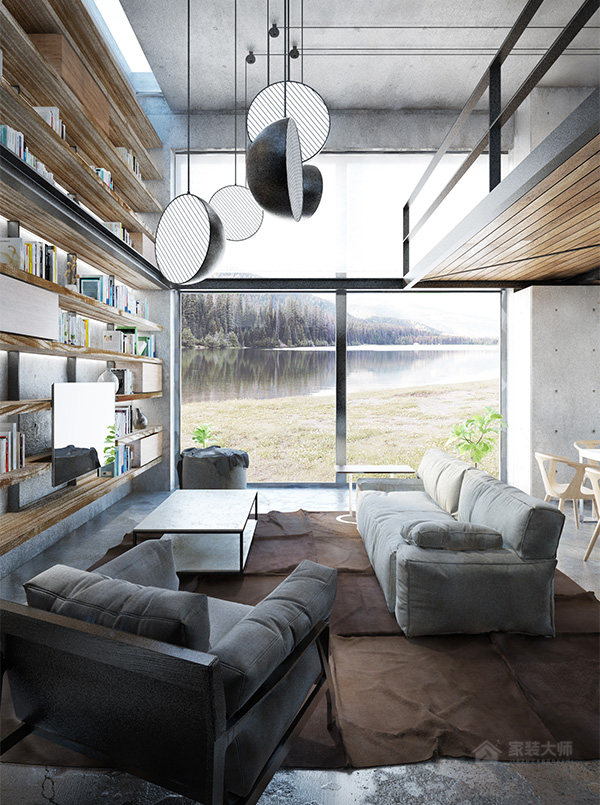 loft风格客厅现代简约布艺沙发效果图